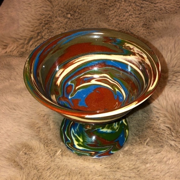 VTG Desert Sands Pottery Footed Bowl Dish Swirled Earth Tone Colours Mid Century - Picture 5 of 6